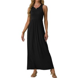 GRECERELLE Women's Summer Sleeveless Casual Maxi Dresses Loose Vacation Long Dress with Pockets, Black, Medium