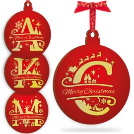 Initial Ornament for Christmas Tree Decorations - 12x10cm - Xmas Wooden Hanging Green Baubles, Christma Family Tree Gifts C3 (Initial #C)