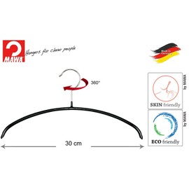 MAWA 10 Pack Kids Clothes Hangers Space Saving Non-Slip Top Hangers for T-Shirts and Sweaters, 360° Rotation, High Quality Non-Slip Coating, 30 cm, Black