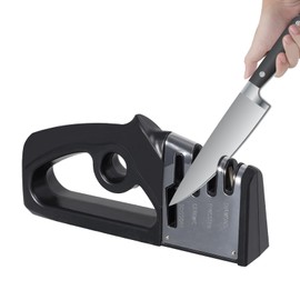 4 en 1 Afilador Rápido de Cuchillos de Cocina Tijeras Afiladoras Herramienta de Cocina Afilador Manual de Cuchillos de Cocina con Cuchillas de Cerámica/Diamante/Tungsteno (Negro)