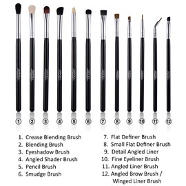 Eye Makeup Brush Set by Impora London. Includes - Eyeshadow Brushes, Blending Brush, Crease Brush, Eyeliner Brush & more [12 Brushes].