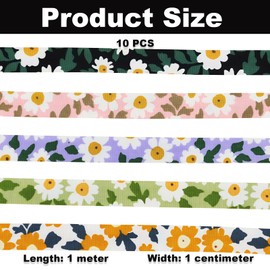 10 Meters Daisy Floral Bias Trim, 0.39inch Wide Cute Daisy Ribbon for Gift Wrapping, 5 Patterns Floral Cotton Fabric Ribbon for Sewing, Quilting, Scrapbooking & DIY Crafts Embellishments