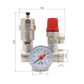 Vancoco Boiler Safety Group Connection Group and Pressure Relief DN25 (1 Inch) Heating System Heating 3 Bar