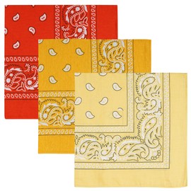 Raylarnia 100% Cotton Large Bandanas for Men and Women, 22 Inch Paisley Bandana with Multiple Colors, Yellow / Orange / Gold, 22x22 Inch (Pack of 3)