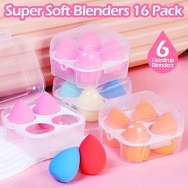 Aussumy 16 Pack Makeup Sponges for Blending - Beauty Sponge Set for Liquid Foundation, Cream, and Powder - 8 Colors, Latex-Free, Soft and Durable