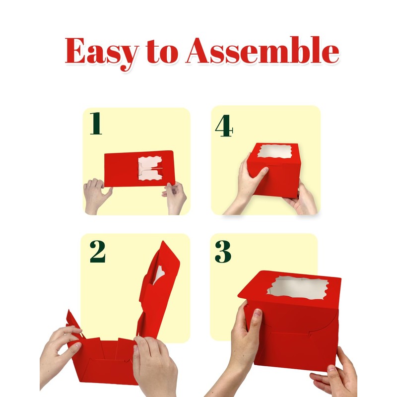 Bakepacker Red 8x8x5 Inches 36pcs Cake Boxes with Window 18-Packs