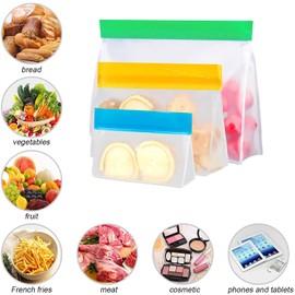 HOMEREVEL-10 pack Reusable Ziplock Freezer Bags (4 Lunch Bags +3 Sandwich Bags +3 Snack Bags + and 1 Dry Rack) Leakproof and Sealable Organic Ziplock Bags