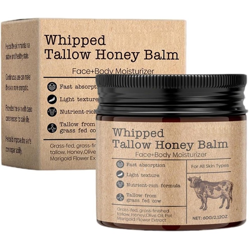 Vintage Beef Tallow Blam with Honey, Grass-Fed Beef Tallow, Honey,