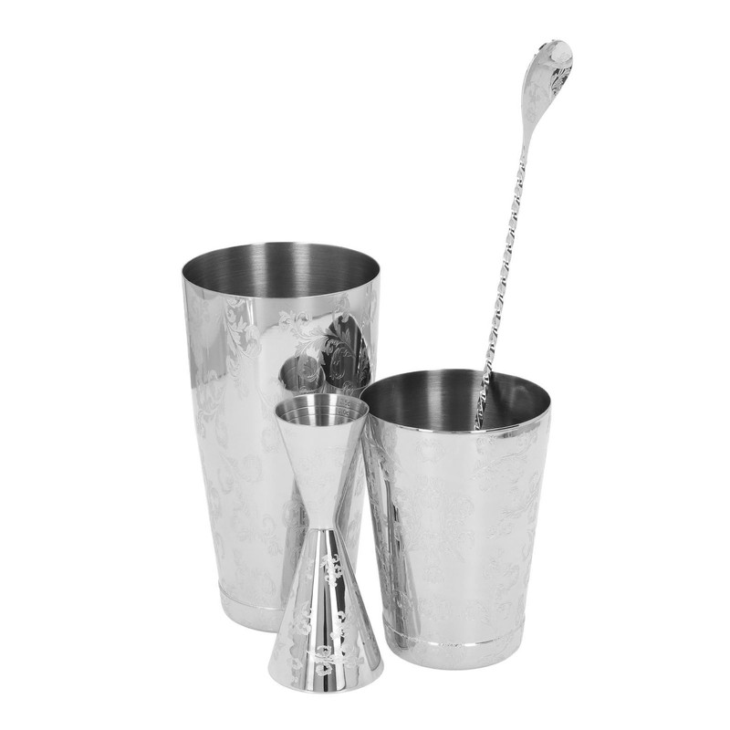 Boston Cocktail Shaker Set Multifunctional 304 Stainless Steel Vintage Print