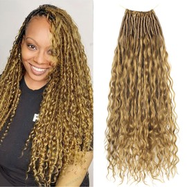 AIBEO Boho Faux Locs With Curly Pure Protein Fiber Close to Human Hair Curls 7packs 18 Inch Pre Looped Boho Goddess Locs Bohemian Crochet Loc For Women, 27#