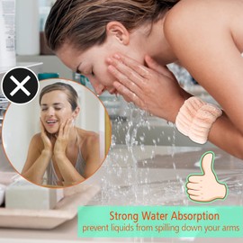 TEGOOL - 4 pares de pulseras de toalla absorbentes, banda de microfibra para lavar la cara y lavar a mano, para evitar que el líquido se derrame en tus brazos (beige, gris)