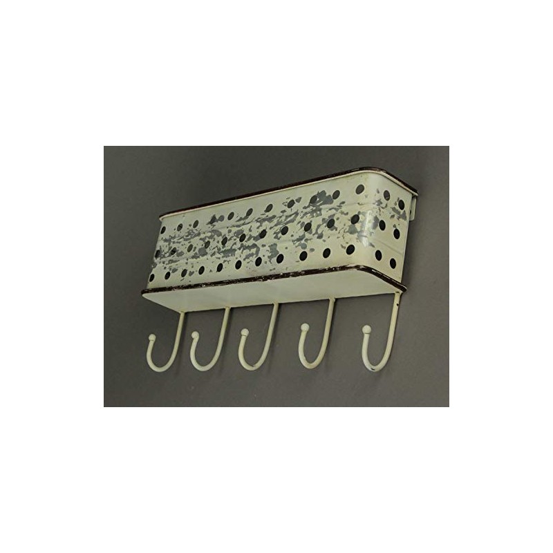 PD Home & Garden Distressed White Metal Wall Pocket with