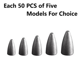 50Pcs Portable Fishing Sinkers Bullet-Shaped Fishing Weights, Fishing Accessories for Use with Hooks or Lures (5G)