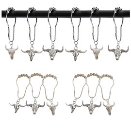 Cow Shower Curtain Hooks Rings,12Pcs Rustproof Stainless Steel Bull Skulls Pendants Accessories,Western Wildlife Farmhouse Rustic Farm Style Decorative Home Bathroom