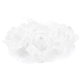 STOBAZA White Rose Ring Box Heart Shaped Ring Case Silk Flower Engagement Ring Box Pearl Jewelry Case Ring Bearer for Wedding Valentines Day Proposal
