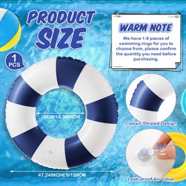 Arrowbash 1 Pcs Jumbo Inflatable Pool Float 47.24 Inch Floaties Pool Tubes Classic Striped Pool Rings for Teens Adult Inflatable Inner Tube for Swimming Pool Beach