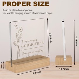 Godmother Gifts from Godchild, Birthday Mother's Day Gifts for Godmother, Thank You Plaque with Wooden Stand, Delicate Godmother Gifts for Women