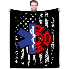 Joyloce Firefighter EMT Throw Blankets Birthday Gift Idea for Men Dad Husband Son Friend 80"x60" - Practitioner Fireman Firewoman EMS Blanket For Fire Fighter FD Department First in Last Out Responder