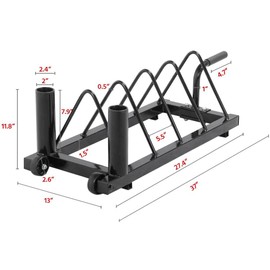 Yaheetech Horizontal Barbell Bumper Plate Rack Holder Olympic Bar Storage Rack with Handle and Wheels,Black