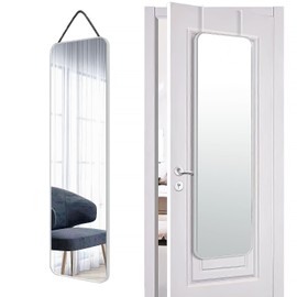 FINEWF 47x14 Mirror Full Body Length Door Hanging Rope Hang Wall Mounted Metal Frame Arch Mirrors for Bathroom Bedroom Dressing Living Room 47 14 inch Silver