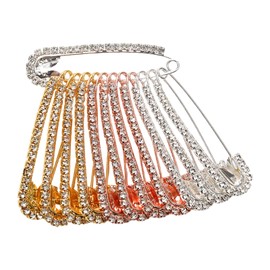 12Pcs Rhinestone Safety Pins 3 Colors Rhinestone Brooch Decorative Brooch