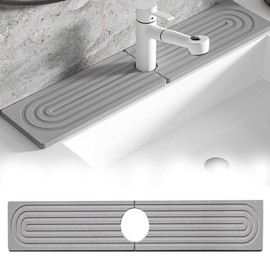 Kitchen Sink Splash Guard,Faucet Mat for Kitchen Sink,Long Diatomite Fast Drying Stone Sink Tray,Super Absorbent,Prevents Moisture Buildup,Faucet Splash Guard for Bathroom Counter (Grey,23.6" x 3.9")