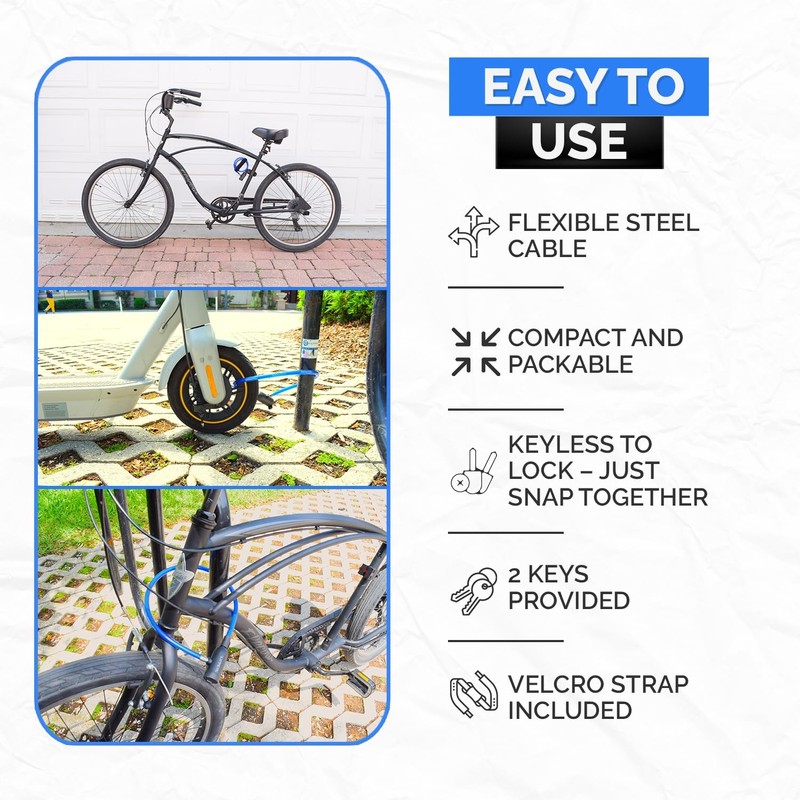 DocksLocks Bike Cable Lock Set with Key Lock, Mounting Bracket,