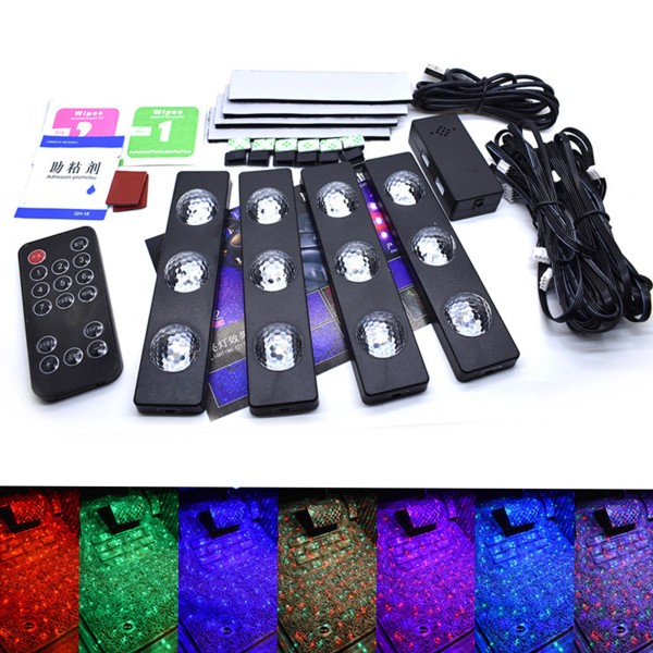 XUKEY 4x Roof Ceiling Car Footwell Interior USB RGB Atmosphere