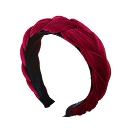 ROWAGY Women Velvet Puffy Spa Headband for Washing Face Makeup Skincare Head Band Girls Braided Cross Facial Hair Band (Wine Red)