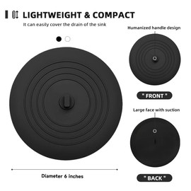 Tub Stopper 2 Pack,Bathtub Drain Stopper,6 inches Large Silicone Drain Plug,Hair Stopper Flat Suction Cover for Kitchen Bathroom Accessories and Laundry (Black/Black)