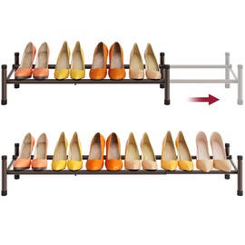 Tajsoon Expandable Shoe Rack for Closet 1 Tier, 28“-41“Adjustable & Stackable Shoe Shelf Storage, Metal Shoe Rack Organizer for Front Door Entrance, Closet, Garage, Entryway, Bronze