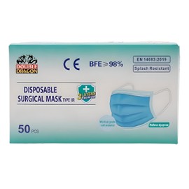 Double Dragon Double Dragon British Brand 3-Ply Type IIR Disposable Surgical Face Mask | EN14683:2019 Certified | 98% Filtration, Fluid-Resistant, Medical-Grade Mask with Black Ear Loops C Pack of 50