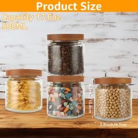 GBACHOOSE 4 Pack Glass Storage Containers Set, 17 oz Borosilicate Glass Jars Kitchen Food Canisters with Acacia Wood Lids for Coffee Beans/Sugar/Tea/Nuts/Grain/Sweets(500ml)