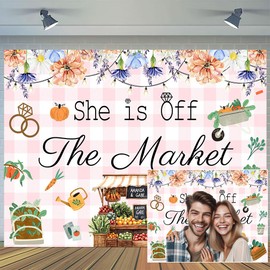 She's Off The Market Bridal Shower Backdrop Farm Market Bridal Shower Decorations Pink Plaid Colorful Flowers Vegetable Backgroud Banner for Women Garden Farm Party Supplied 10X8Ft
