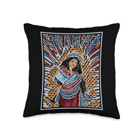 Rebozo Mexican Folklore Scarf Latino Aztec Shawl Throw Pillow