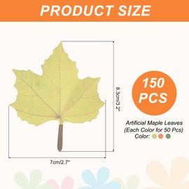 MECCANIXITY 150 Pack Artificial Maple Leaves Fall Leave Cutouts Stickers Thanksgiving Day Autumn Leaf Decorate Red, Yellow, Green with Glue 2.8x3.3 Inch for Wedding Thanksgiving Parties Crafts