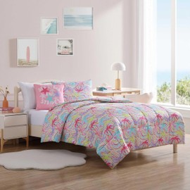 Nautica Kids - Kids Comforter Set, Super Soft Toddler Bedding with Matching Shams & Throw Pillow, Kids Home Decor, Ideal Girl Room Essentials (Sutton Palm Trees Aqua, Twin)