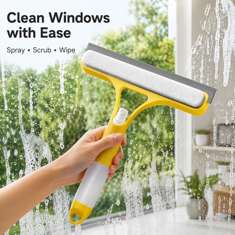 3-in-1 Window Cleaning Squeegee for Glass & Mirrors – Built-In