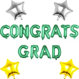 Pargleev - Congrats Grad Balloons with Star Hanging Foil Balloons Letter - Graduation Retirement Party Decorations 2025 - Green