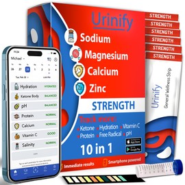 Urinify [URINIFY Strength] Urine Test Strips and Mobile App for Keto Strips Urine Test, Hydration Test, Metabolism Test, pH, Vitamin C, urinalysis Test Strips