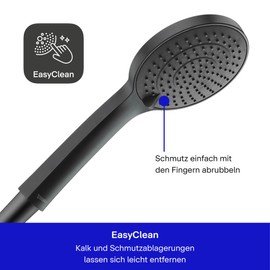 Duravit Universal Shower Head, Shower Head with 3 Jet Types (Rain, Intense Rain, Soft Rain), Hand Shower Round (Diameter 110 mm), Shower Head Easy to Clean, Matt Black