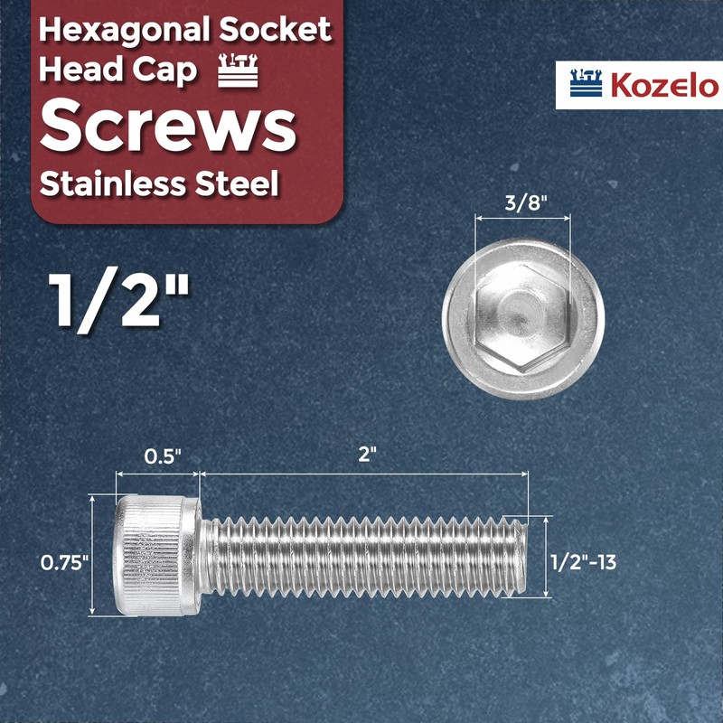 Kozelo 5pcs Socket Head Cap Screws - [1/2"-13 x 2"]