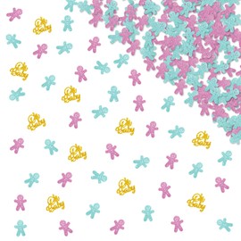 130pcs Gingerbread Confetti, Boy or Girl Paper Confetti, Gingerbread Gender Reveal Paper Scatter, Pink and Blue Glitter Oh Baby Table Scatter, Christmas Theme Baby Shower Party Decoration