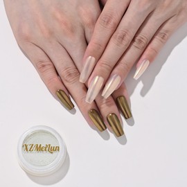 XZMeiLun Yellow Pearl Chrome Nail Powder, Big-Capacity 2.5g Lridescent Aurora Powder Metallic Mirror Effect Pigment Pearl Glitter Dust Kit, Nail Art, Can mixed With Builder Gel Nail Polish For Use