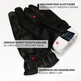 PzFst 8780 Police Premium Gloves with 360 Degree Cut Protection / Cut Resistant All-Round with Spectra® / Security Tactical Access Glove Finger Glove Smooth Leather, black, xl