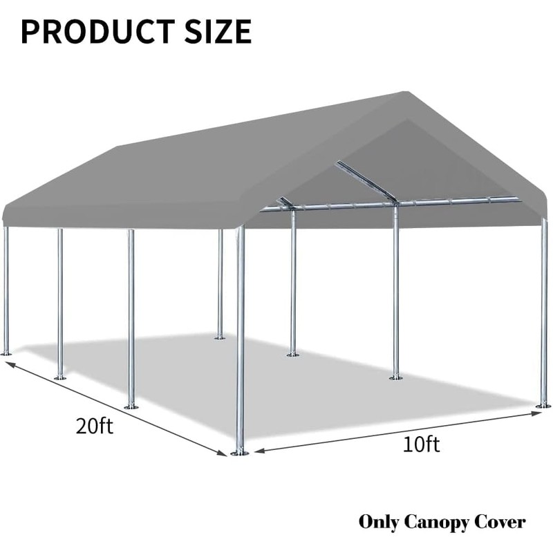 Rutile 10 x 20 FT Carport Replacement Cover, Heavy Duty