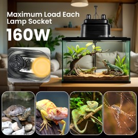 Simple Deluxe Dual Dome Reptile Light Fixture with Separate Switches, Fits Max 160W Reptile Heat Lamp/UVB Light, for Amphibians Terrarium and Tortoise Habitat