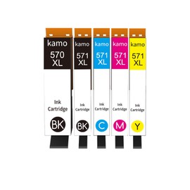 kamo 570XL 571XL (5-Pack) Compatible with Canon PGI-570 CLI-571 XL Cartridges Multipack, for PIXMA TS5050 TS5051 TS5053 TS5055 TS6050 TS6051 MG5750 MG5751 MG5752 MG5752 MG5757 553 53 850 MG6851 MG6852