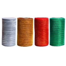AOVNA 4 Rolls 6 Inch x 10 Yards Christmas Poly Mesh Ribbon Deco Mesh Rolls Metallic Foil Deco Poly Ribbon Rolls Crafts Supplies for Wreath Making Xmas DIY