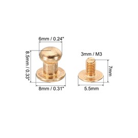 PATIKIL 6mm Leather Rivets, 50 Sets Round Button Head Studs Metal Screw Studs Posts Chicago Screws Rivet for Clothing Leather Crafts, Gold Tone